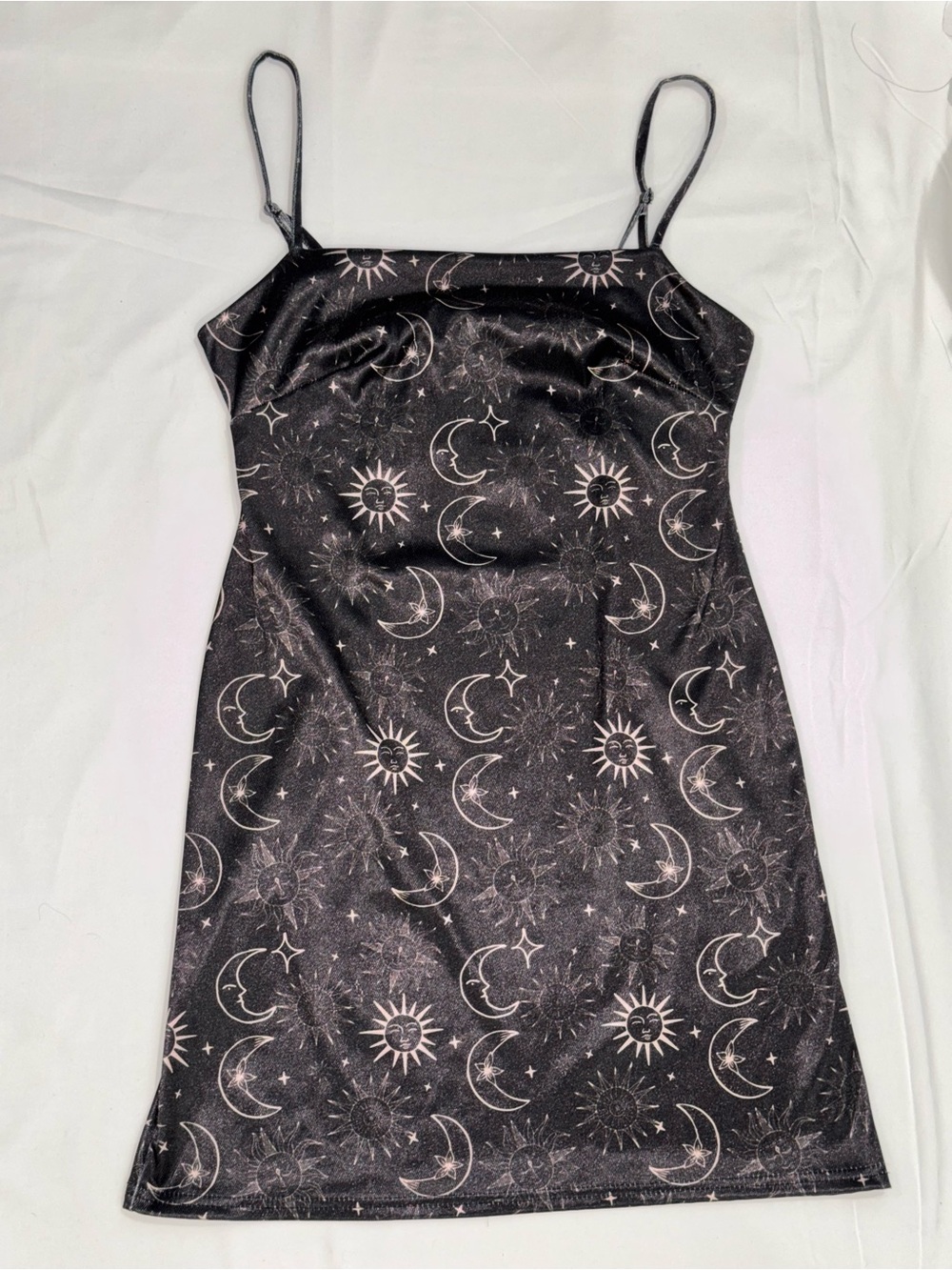 Urban Outfitters Black Satin Slip Dress with Moon & Sun Print